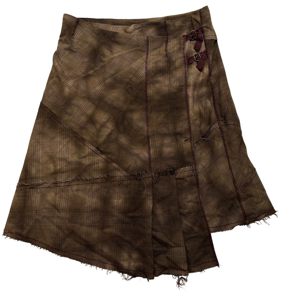 VTG Y2K 00's Hybris Plaid Belted Midi Skirt Size 2 Brown